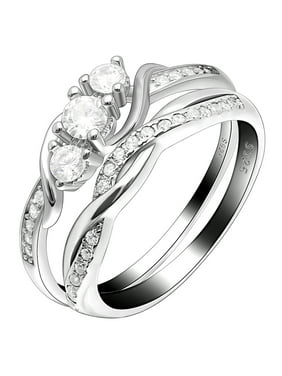 Ginger Lyne Collection Leah II 3 Ring Bridal Engagement and Wedding Band Ring Set